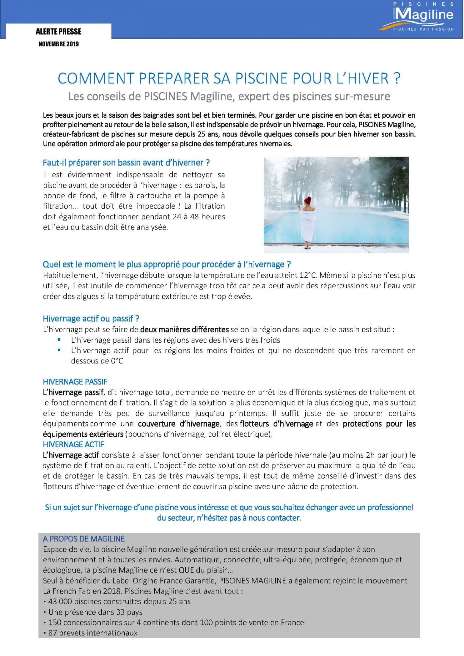 Presse, hivernage de votre piscine 2019